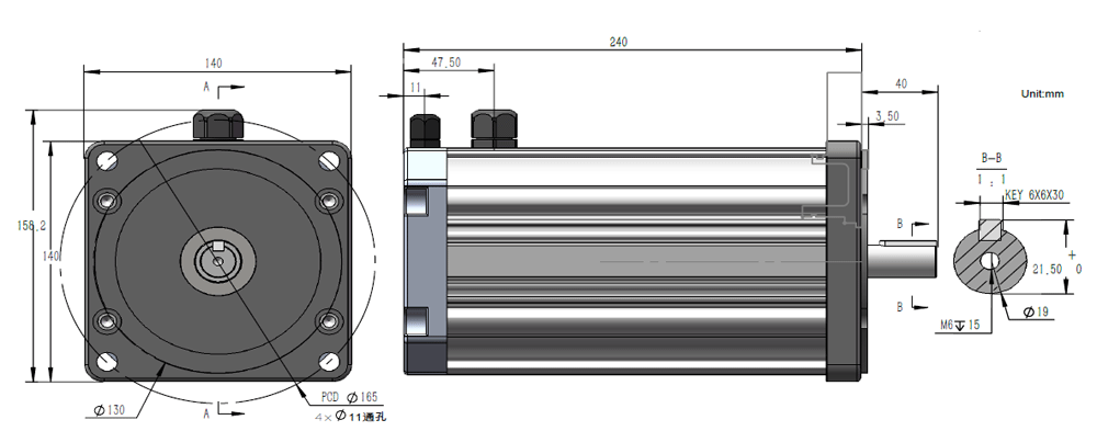 1.5KW 48V 1800RPM BLDC-Motorkonfiguration